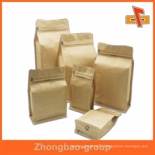 Biogradable flat bottom kraft paper bag for coffee or food packaging with zipper